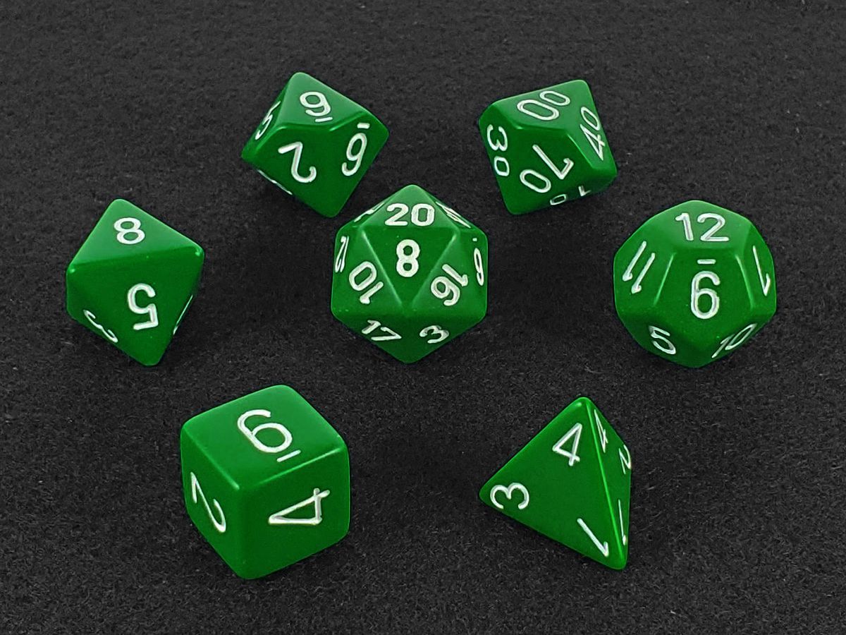 Green and White Polyhedral Dice Set