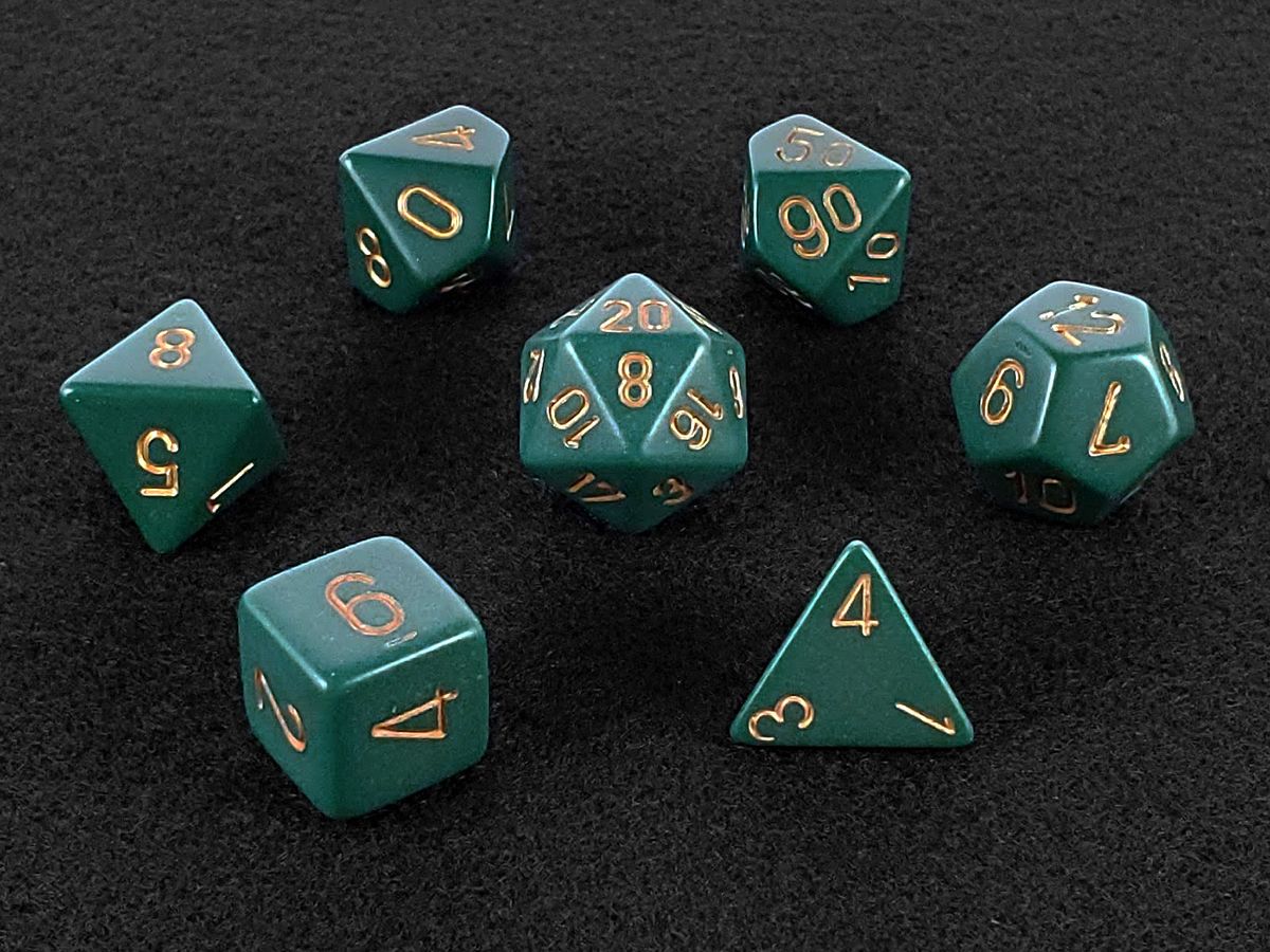 Dark Green and Copper Polyhedral Dice Set