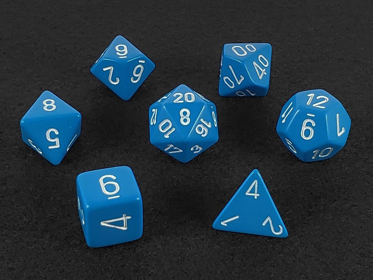 Light Blue and White Polyhedral Dice Set