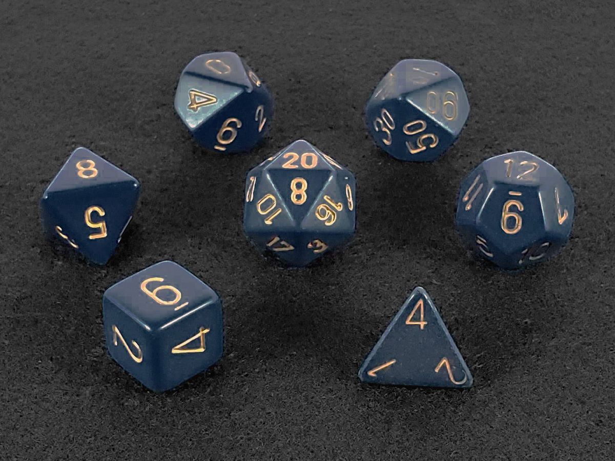 Dusty Blue and Copper Polyhedral Dice Set